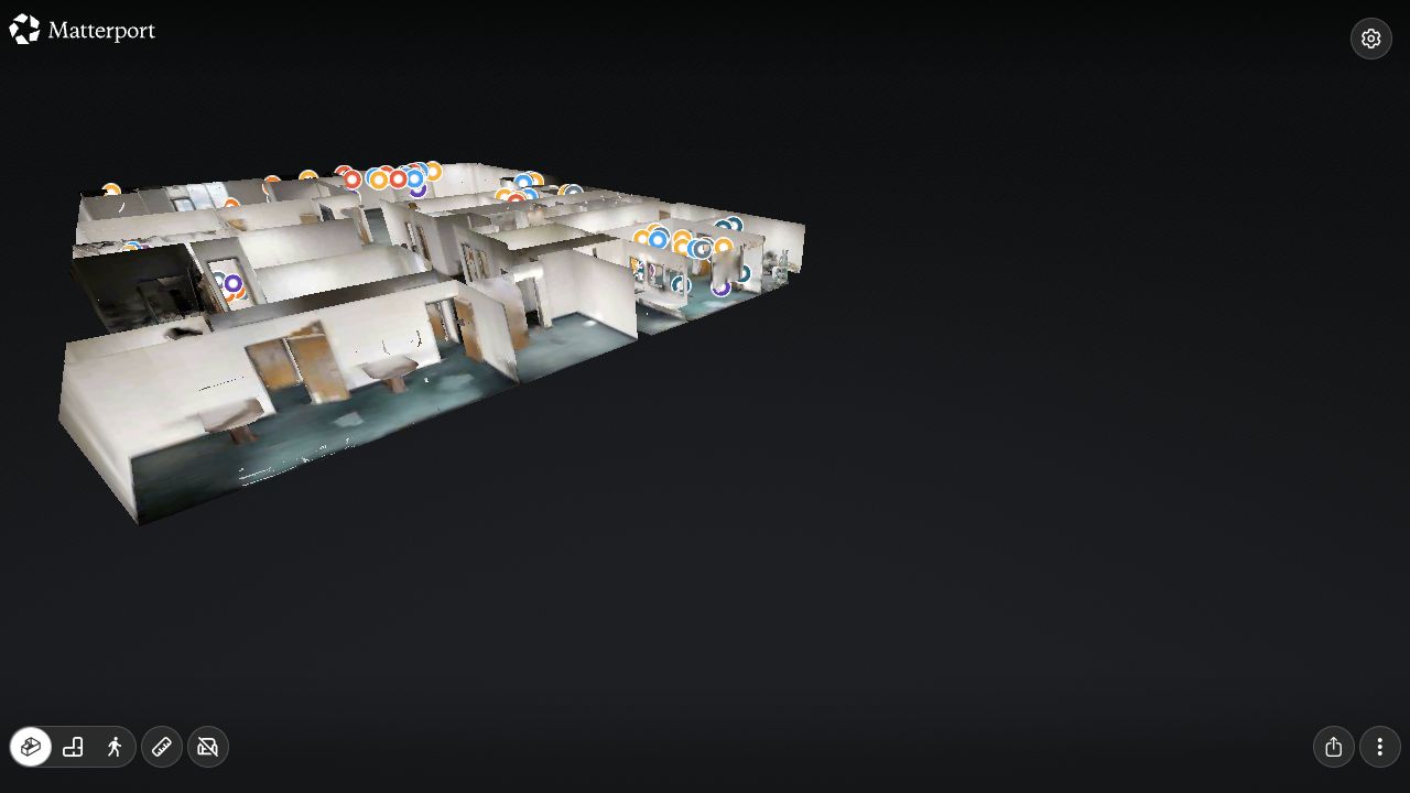 Dollhouse view of the pre-demo / renovation project example captured with Matterport
