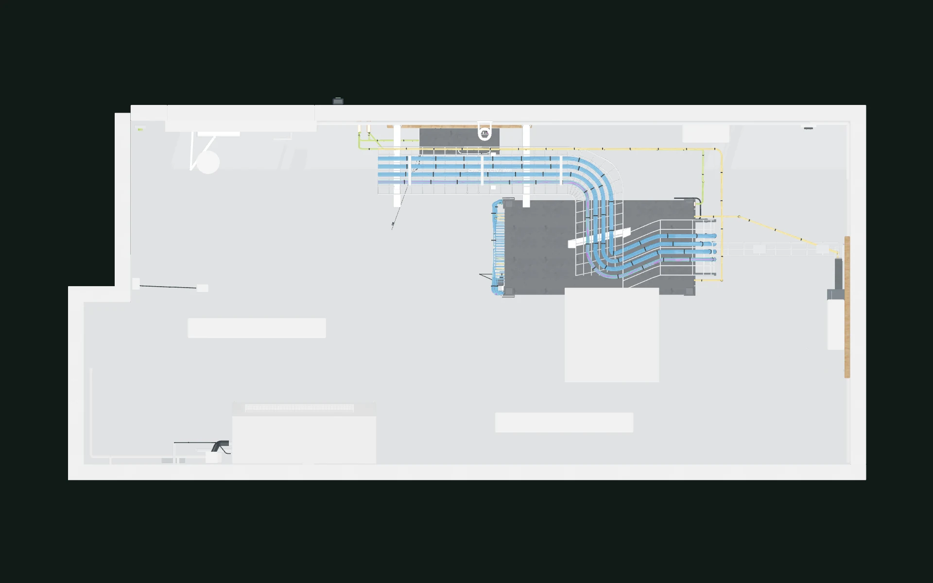 Top view · rack and tray layout